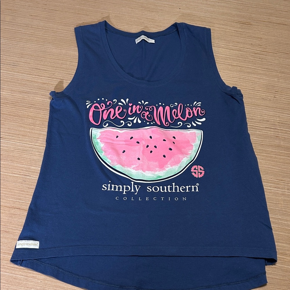 Simply Southern Blue Tank Top with Watermelon Graphic Size M
